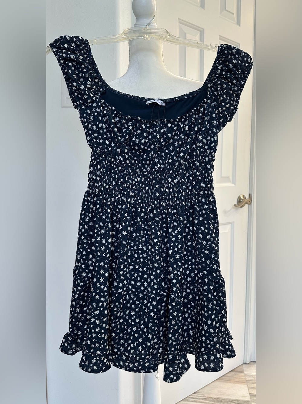 Bershka Navy Blue Dress with White Floral Print